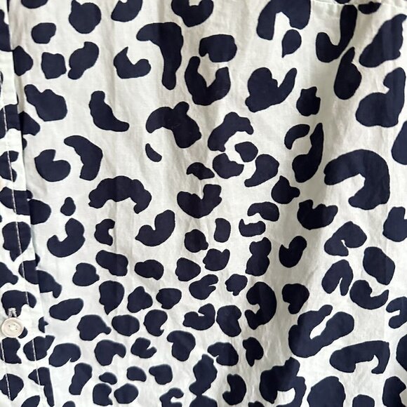 Talbots Women’s Large Leopard Print Button Front Cotton Shirt Mint Green Navy - Picture 4 of 7